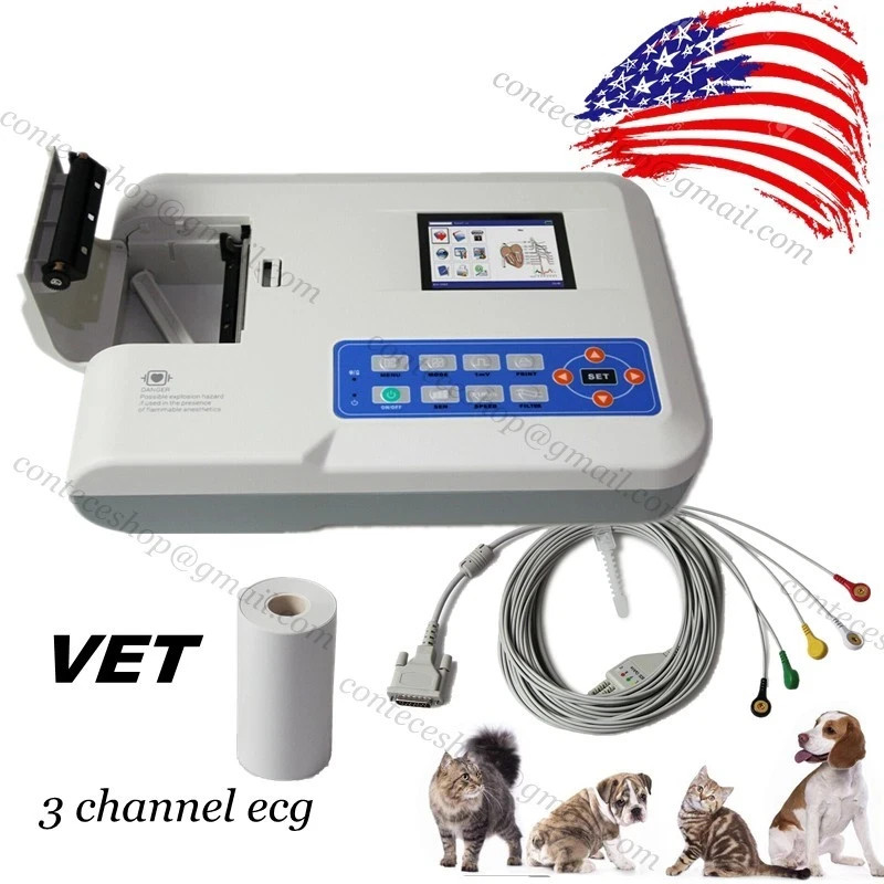 Vet Veterinary Digital 3 Channel 12 lead Electrocardiograph EKG Machine New