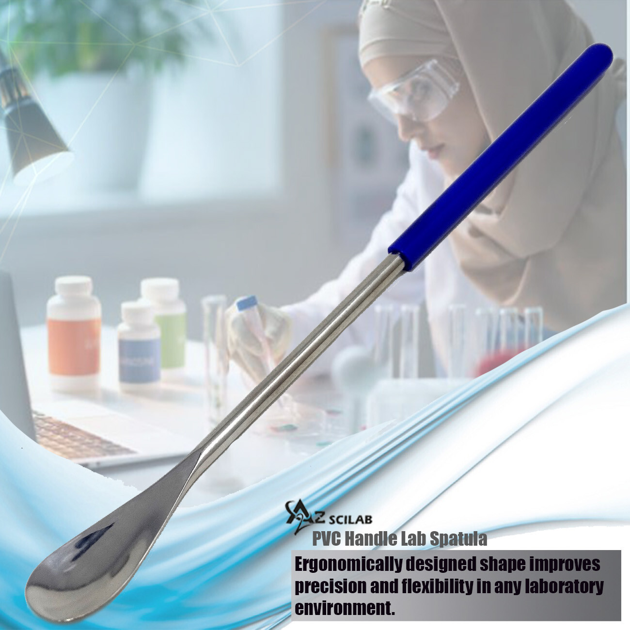 Stainless Steel Micro Lab Scoop Flat Spoon Spatula Sampler, Vinyl Grip Handle 7″