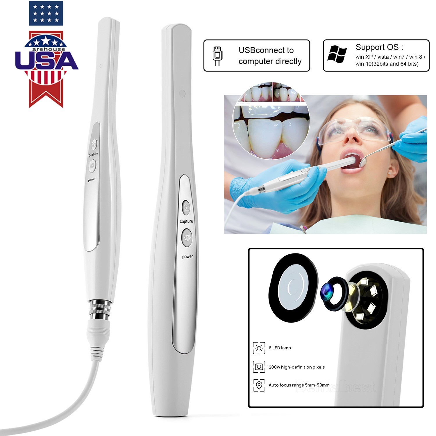 USB Dental Intraoral Camera Auto-Focus Digital Imaging Intra Oral 6 LED Light
