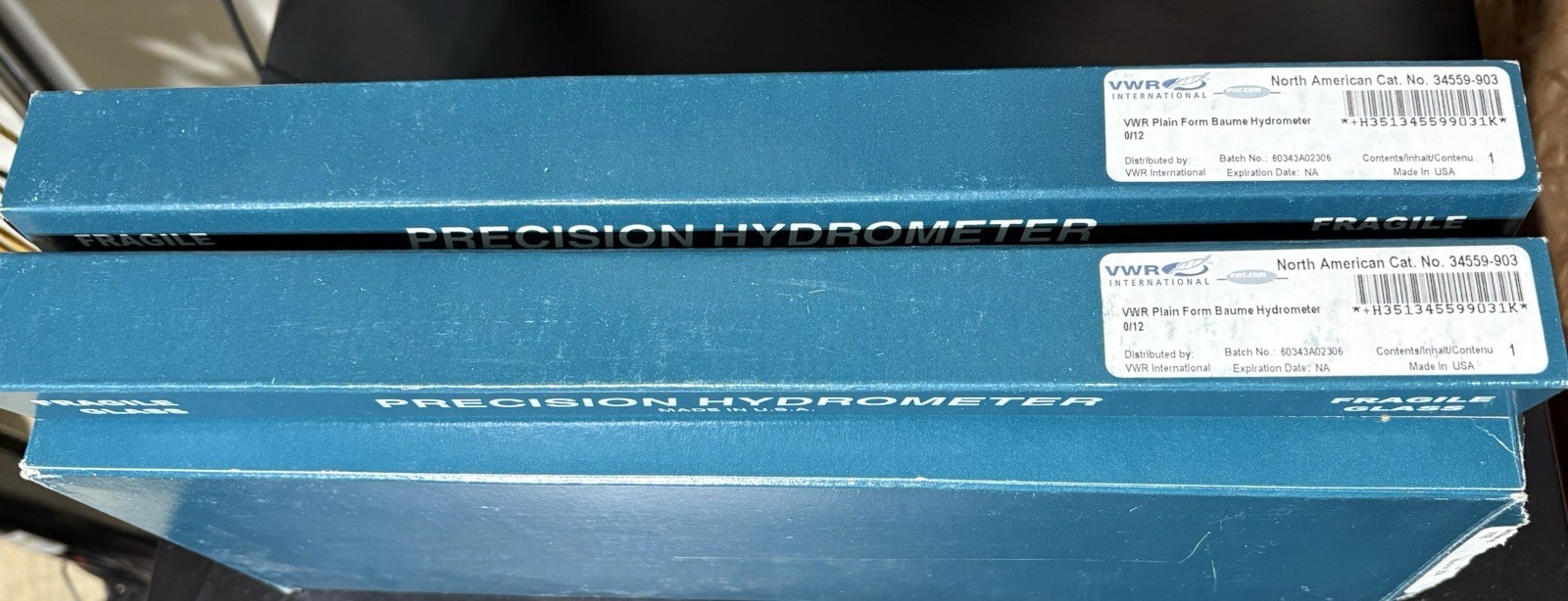 LOT Of 2 VWR International Plain Form Baume Hydrometer 0/12 Factory New in Box