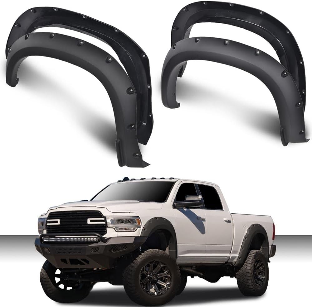 4 PCS Pocket Rivet Smooth Black Fender Flares for Chevy Silverado 1500 2019-2021