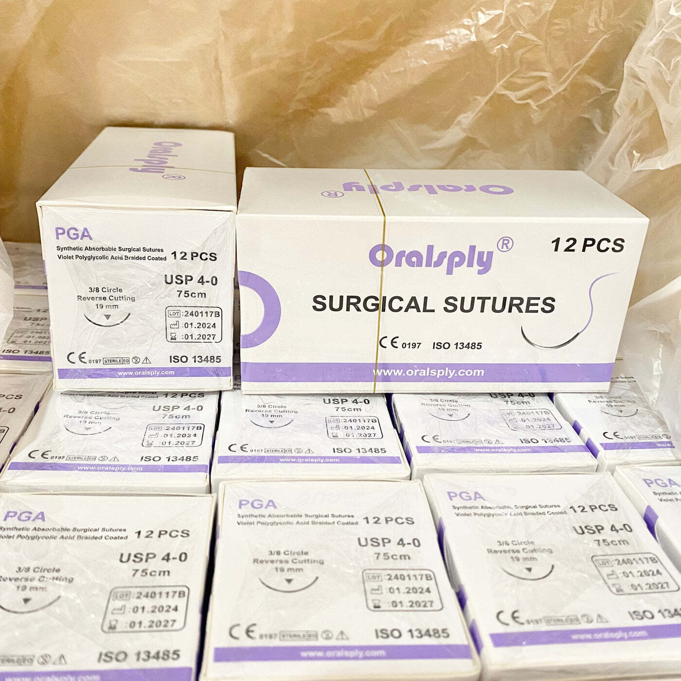 12 Boxes USP 4-0 PGA Violet Absorbable Surgical Sutures 3/8 Needle Sterile CE