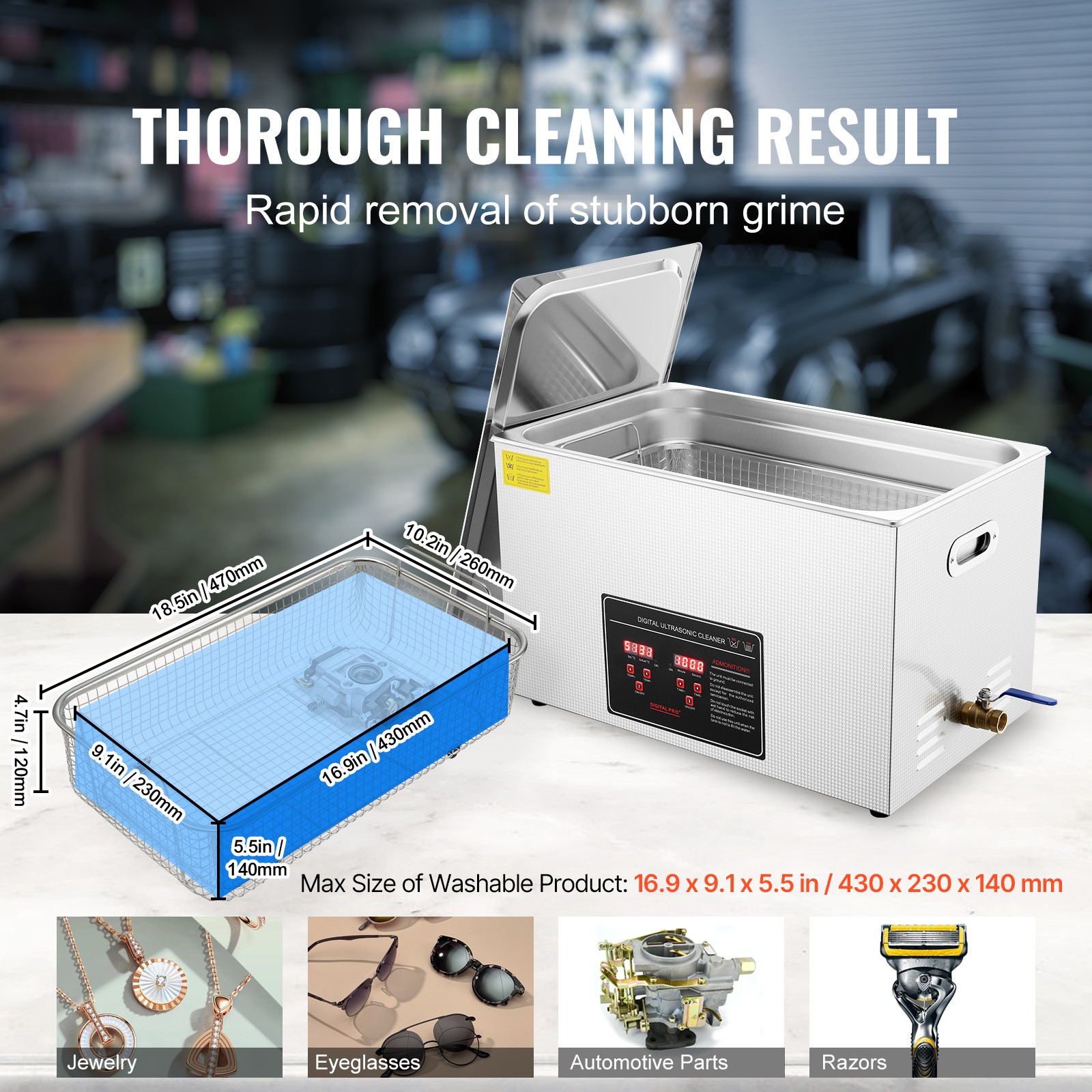 Uimoso 30L Ultrasonic Cleaner with Timer Heating Machine Digital Sonic Cleaner