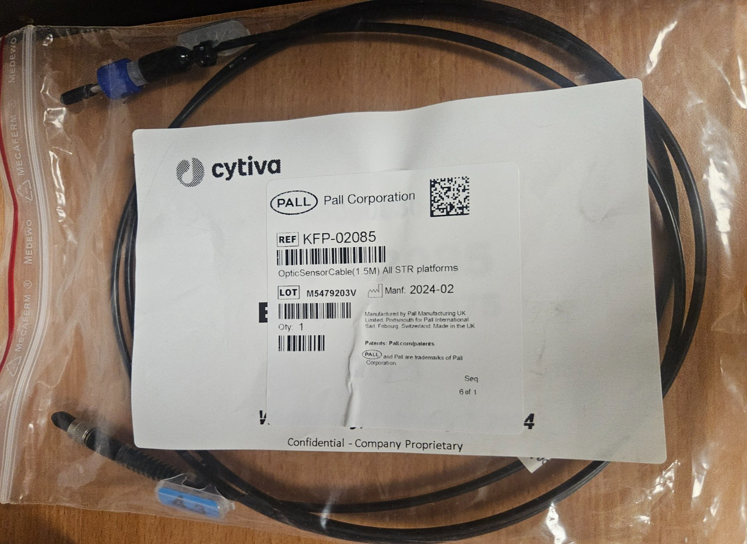 Cytiva Pall KFP-02085 Optic Sensor Cable 1.5M for All STR Platforms – New
