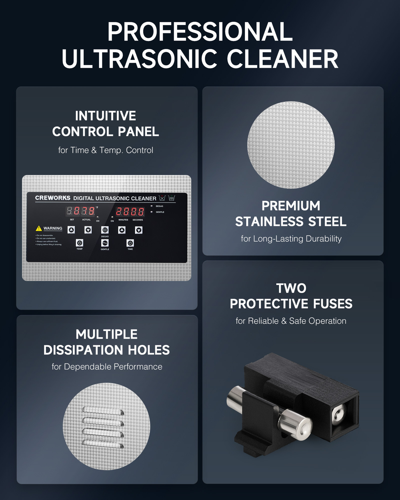 CREWORKS 3L Ultrasonic Cleaner Industry Heated w/Timer Jewelry Ring Glasses