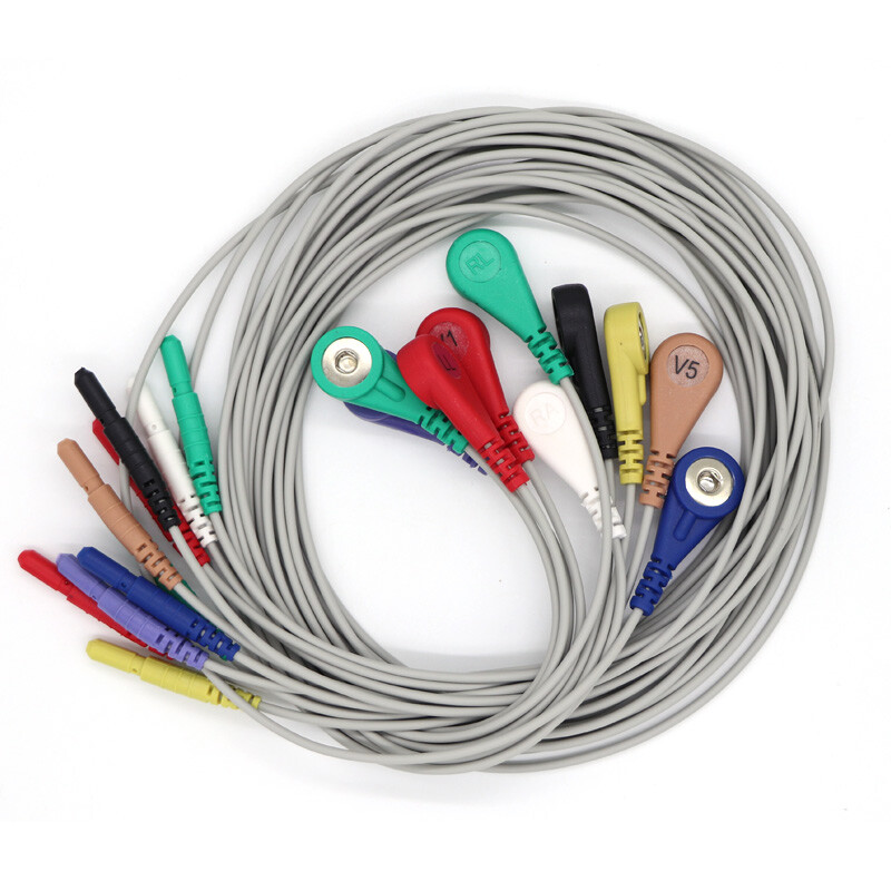 10Pcs 10 Leads ECG Leadwire Snap Holter Recorder ECG Patient Cable TPU DIN 1.5mm