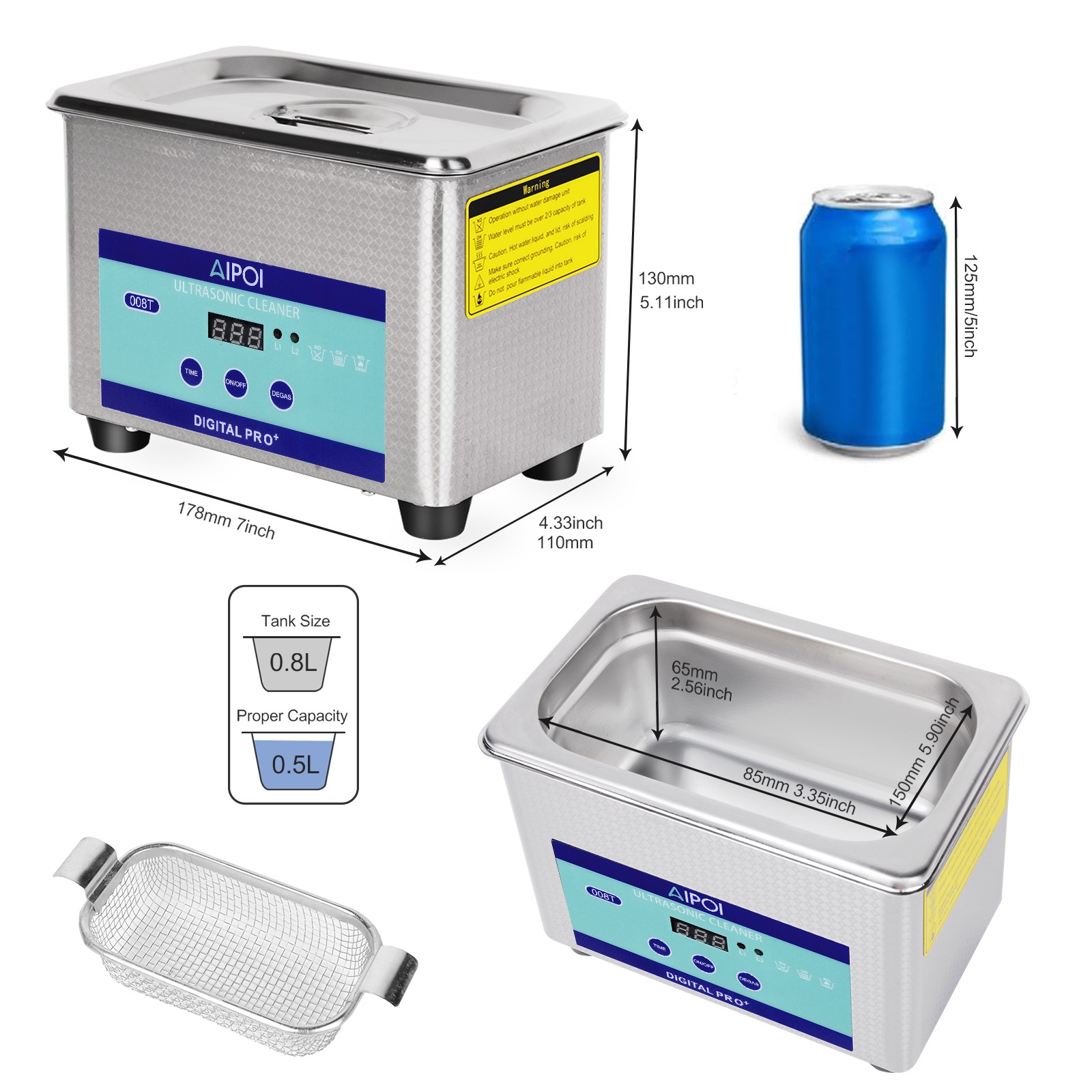 800ML Commercial Ultrasonic Cleaner Industry w/Timer Jewelry Ring Parts Glasses