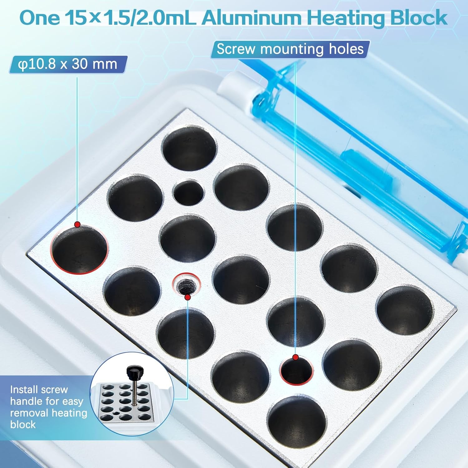 Mini Dry Bath Incubator w/15×1.5ml Heating Block Digital Lab Thermostatic Heater