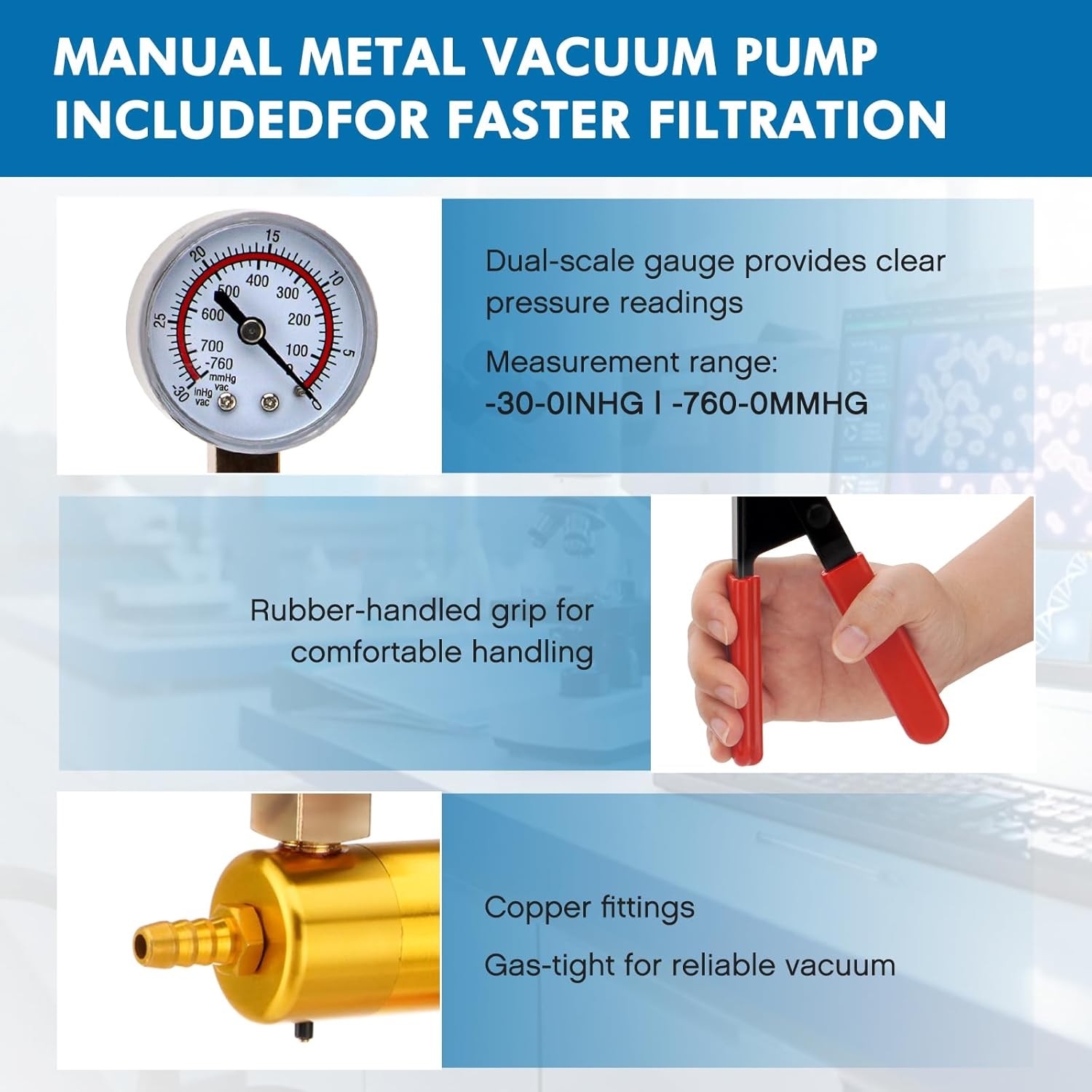 500ml/1000ml Lab Funnel Filtering Flask Lab Filters Kit w/ Lab Hand Vacuum Pump