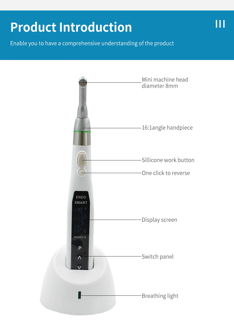Dental Cordless LED Endo Motor 16:1 Contra Angle Apex Locator Root Canal