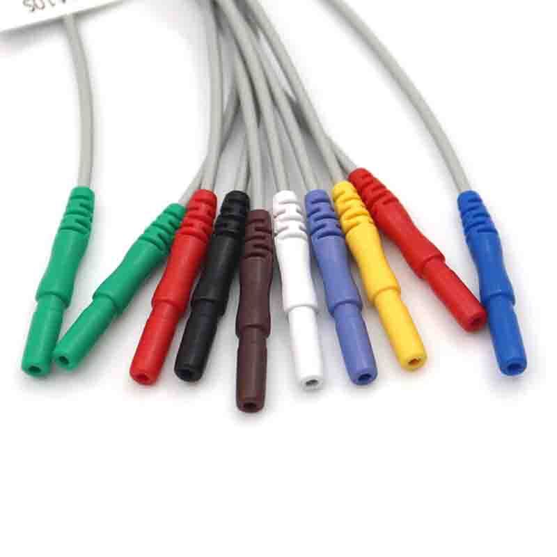 10Pcs 10 Leads ECG Leadwire Snap Holter Recorder ECG Patient Cable TPU DIN 1.5mm