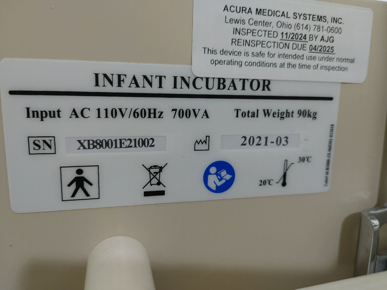 Medmay B-800 Infant Incubator Tilting w Transparent Cover/Camera O2 Sensor