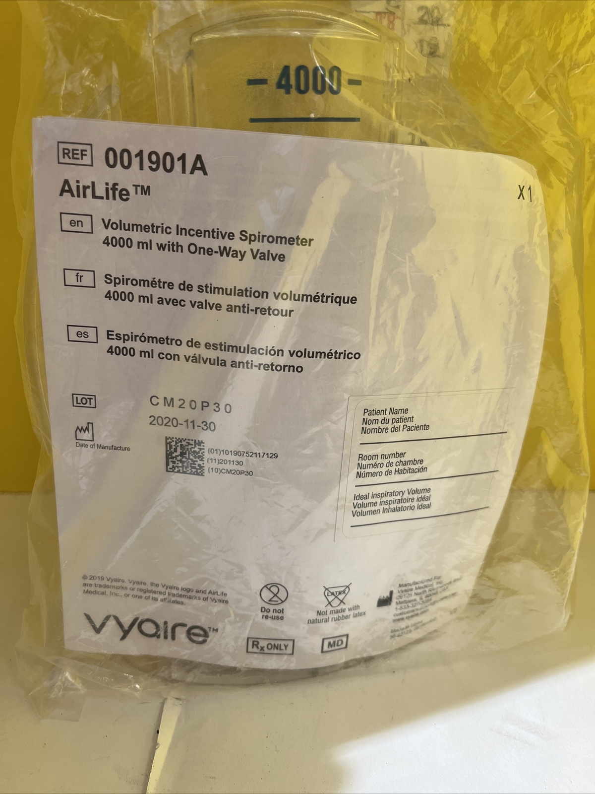 Vyaire AirLife REF 001901A Volumetric Spirometer One-Way Valve 4000 mL1