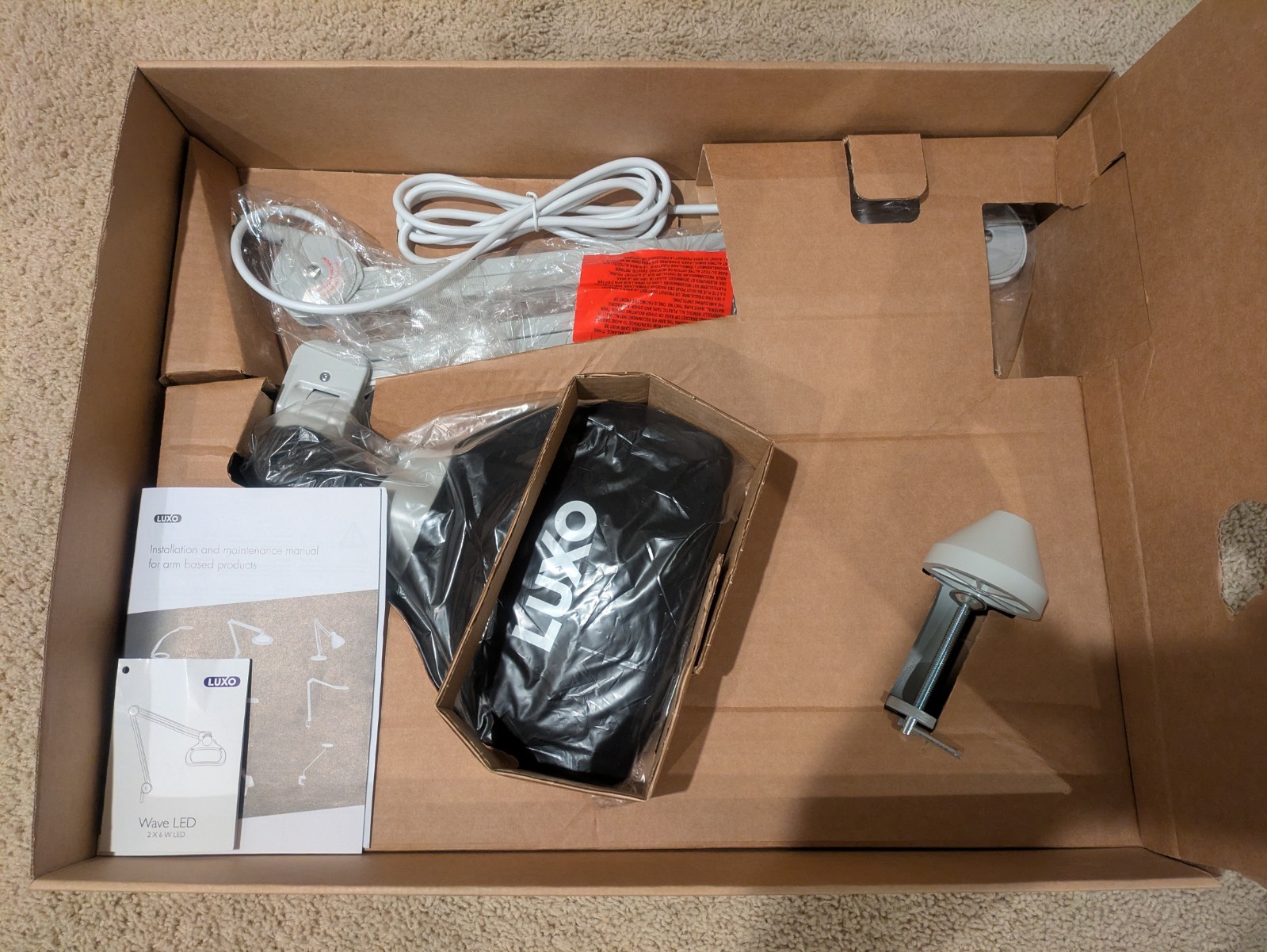 Luxo Wave LED 5-Diopter T105 Light Grey Magnifier WAL025969 45″ Arm New Open Box