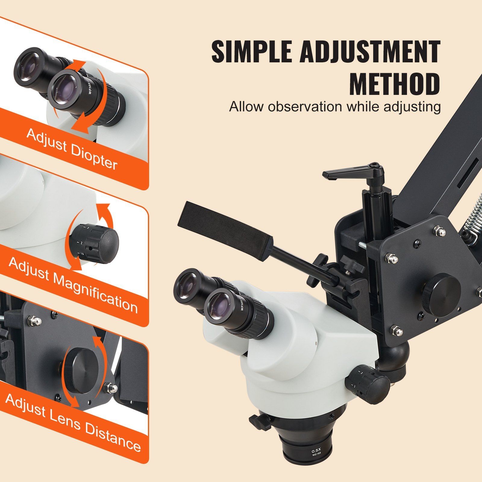 7X-45X Heavy-Duty Jewelry Microscope, Wide-Range Adjustability, USB LED Light
