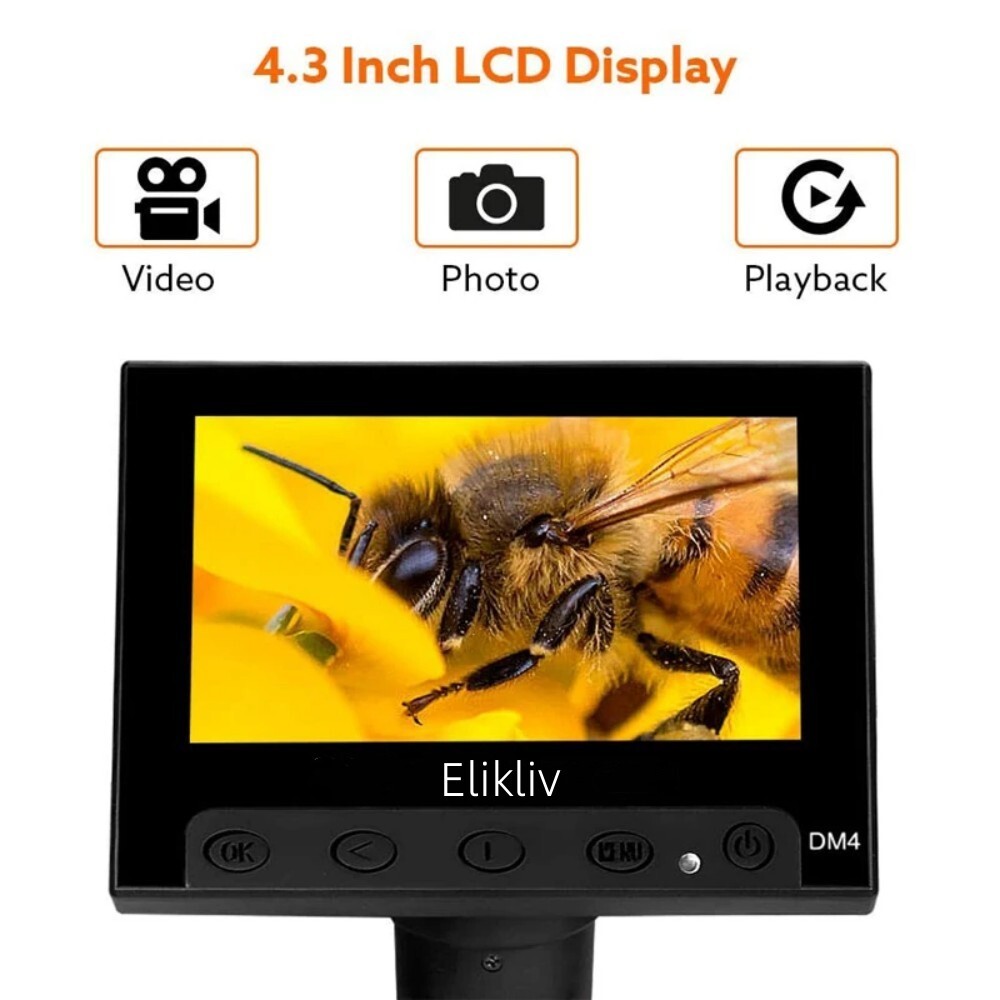 Elikliv Digital Microscope 1000X USB Coin Microscope 4.3″ LCD Screen Soldering