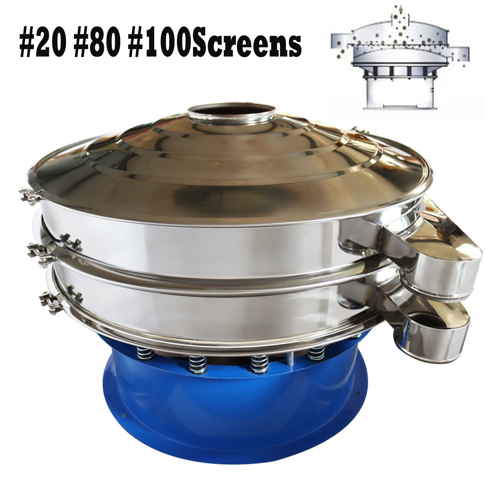220V 47” Vibrating Screen Machine 20,80,100 Mesh Screen Vortex Shaker Sifter
