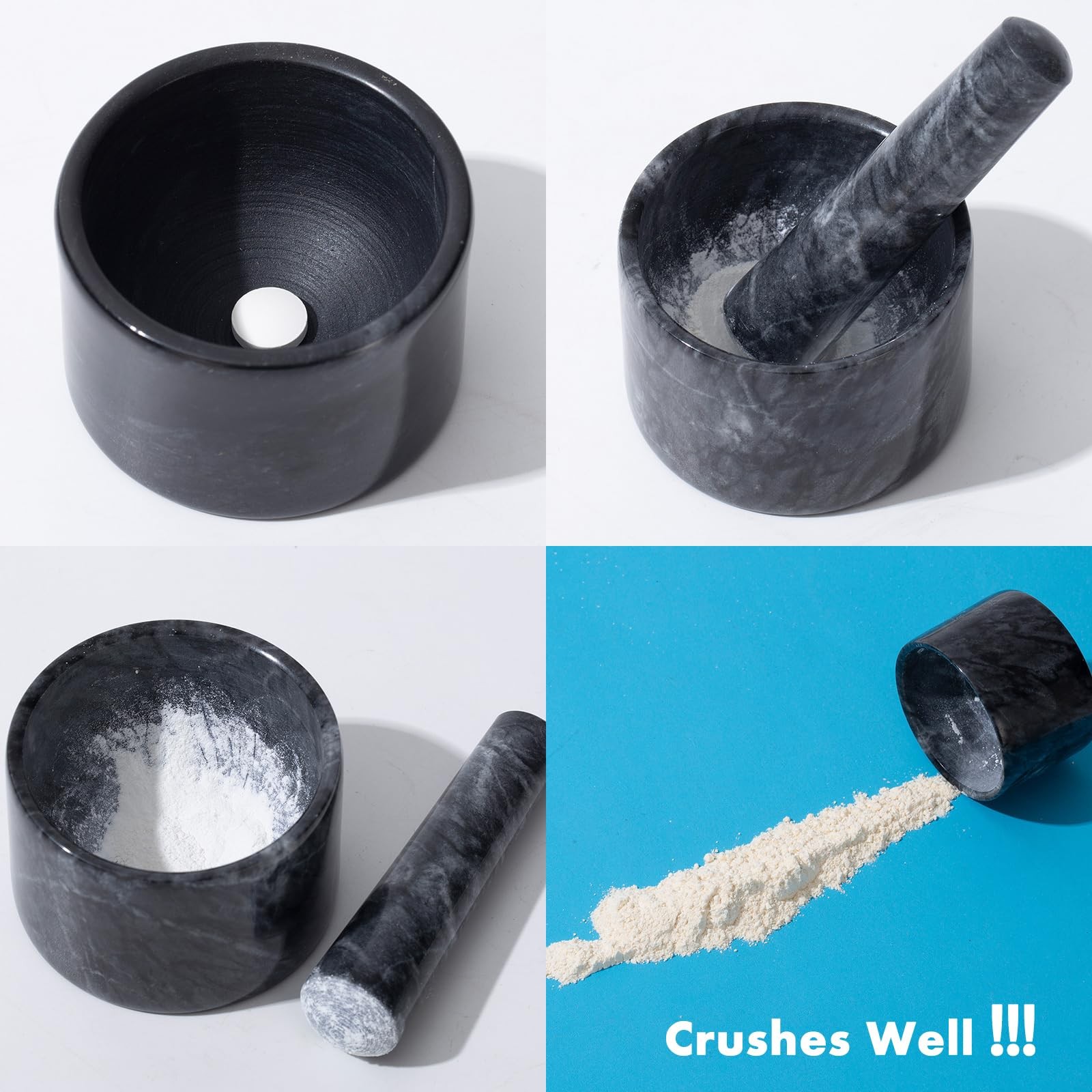 Fasolahome Pill Crusher, Mini Marble and Pestle Set, Crusher gray