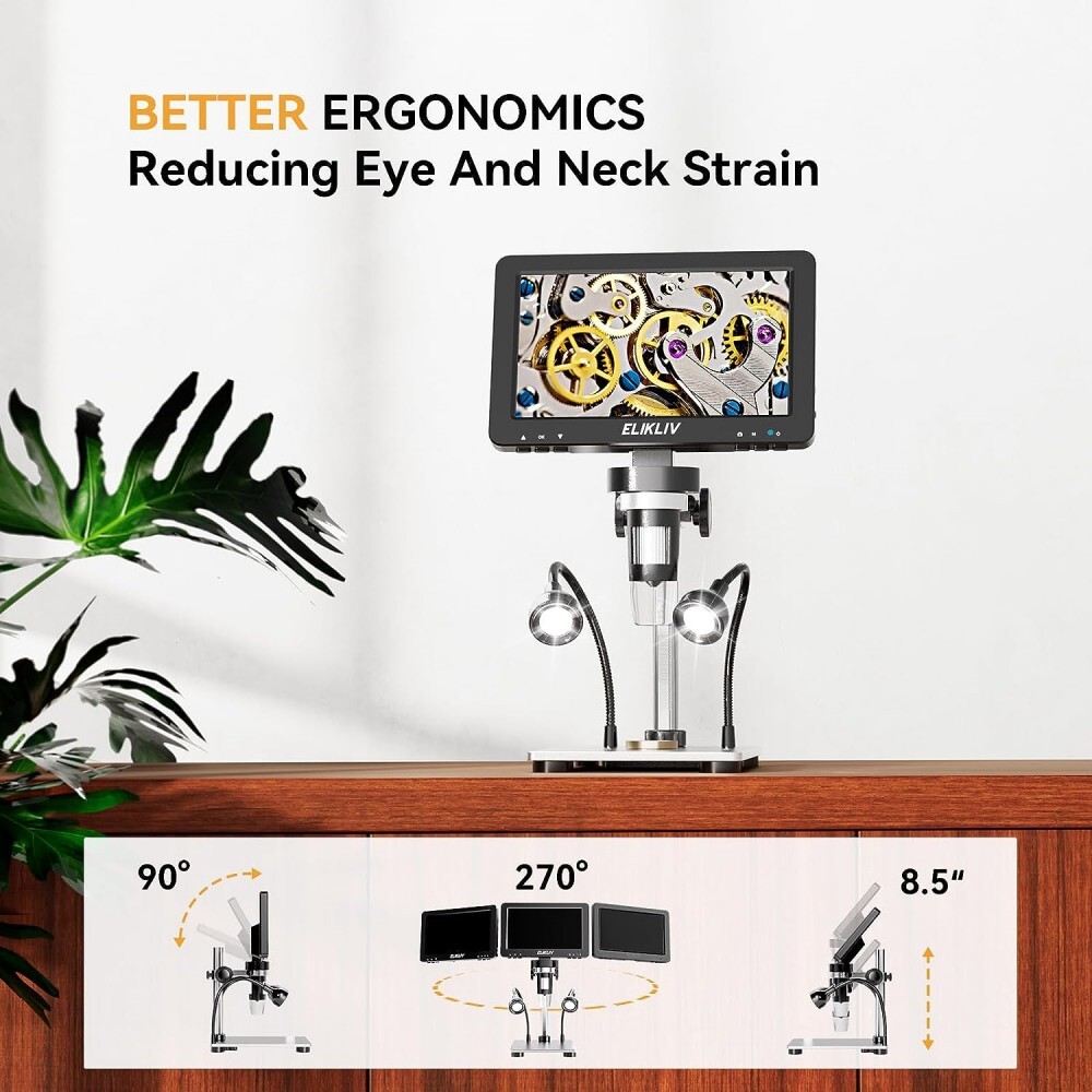 Elikliv 1200X Digital Microscope with Screen 7″ LCD 12MP for Electronics Repair