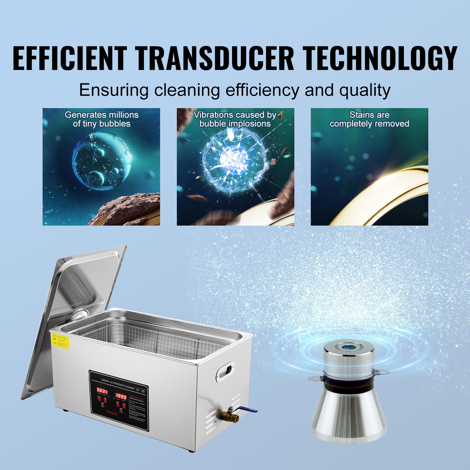 VEVOR 22L Ultrasonic Cleaner with Timer Heating Machine Digital Sonic Cleaner