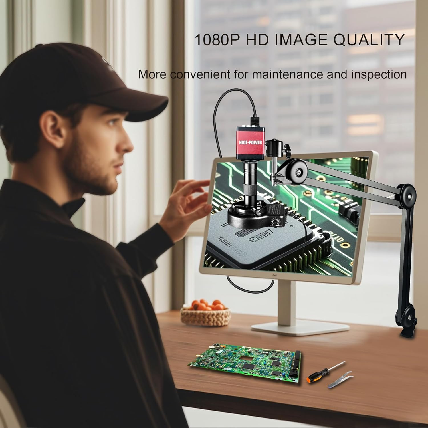Digital Microscope Camera, 13MP 1080P HDMI VGA Industrial Video Microscope, 150X