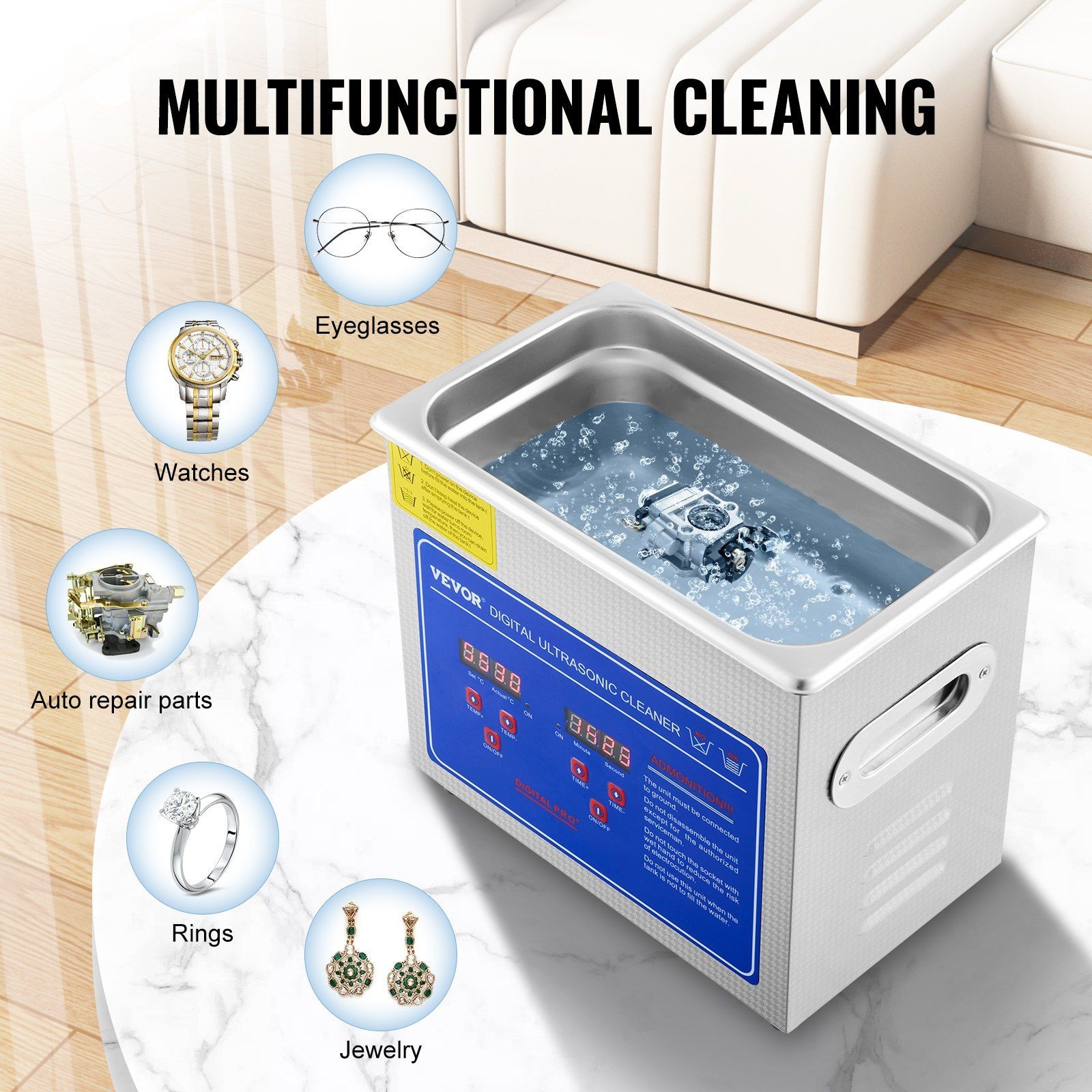 SUS304 Steel 3L 40kHz Ultrasonic Cleaner with Heater Digital Interface