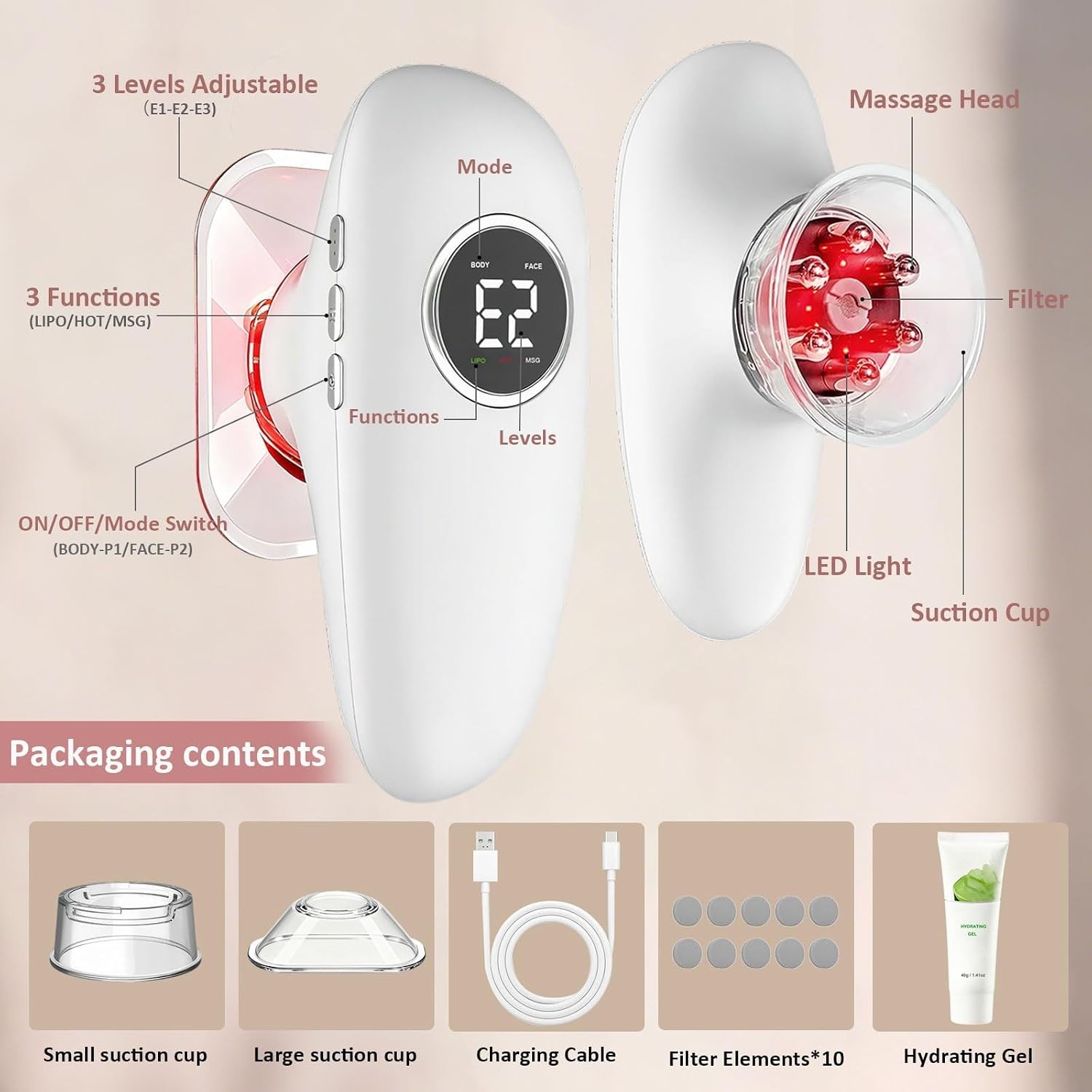 4-in-1 Body Sculpting Machine: Cellulite Remover & Cupping Therapy Tool Beige