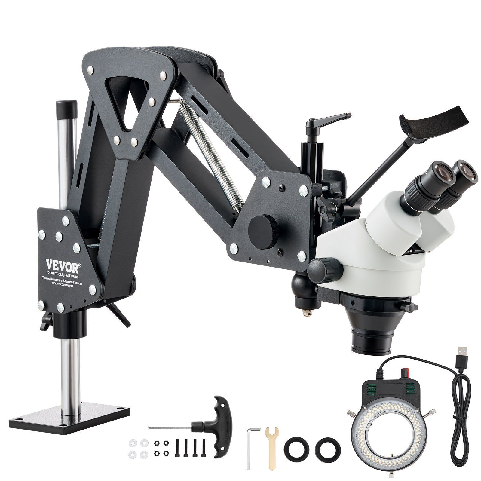 7X-45X Heavy-Duty Jewelry Microscope, Wide-Range Adjustability, USB LED Light