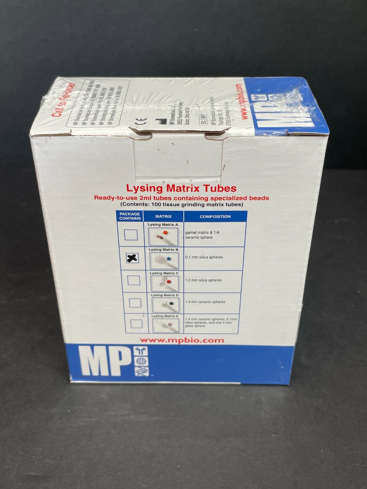 MP Biomedicals Lysing Matrix B 2 ml Total of 100 Tubes