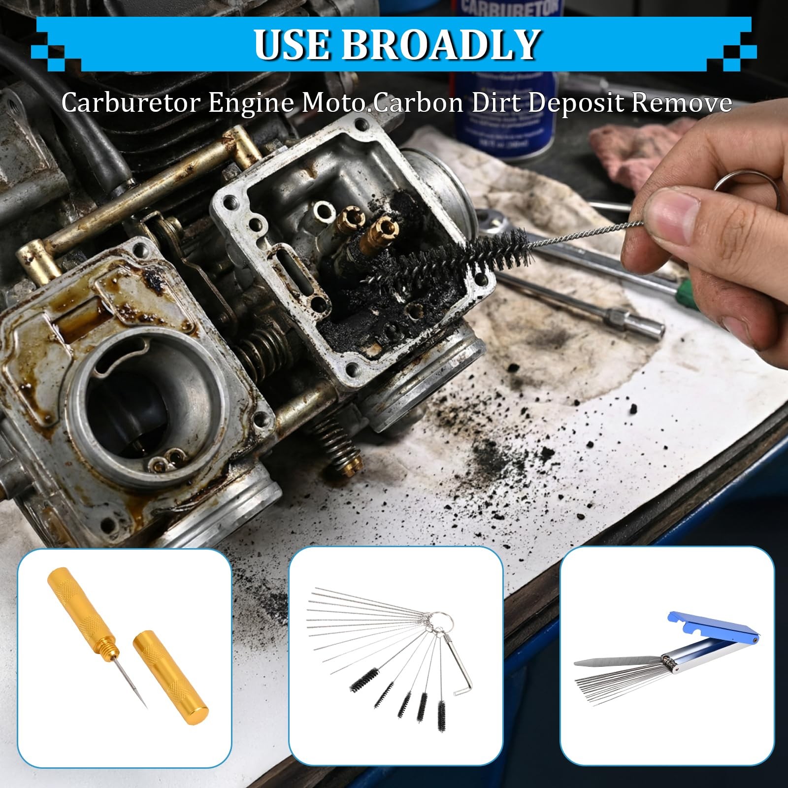 Carburetor Cleaning Kit, 13 Stainless Steel Wires, 10 Needles, 5 Nylon Brushe…