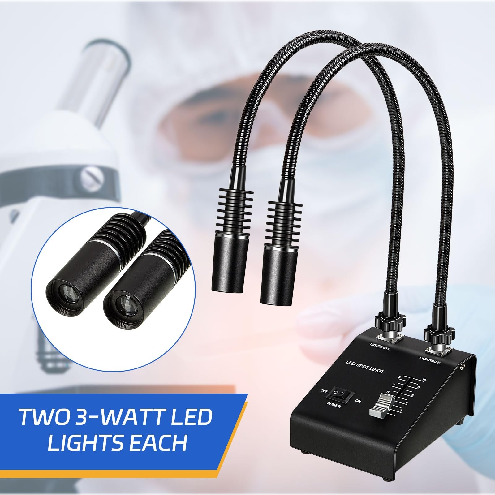 Microscope Light 6W 6500K Dual Gooseneck Spotlight Changeable LED Bulb Adjust…
