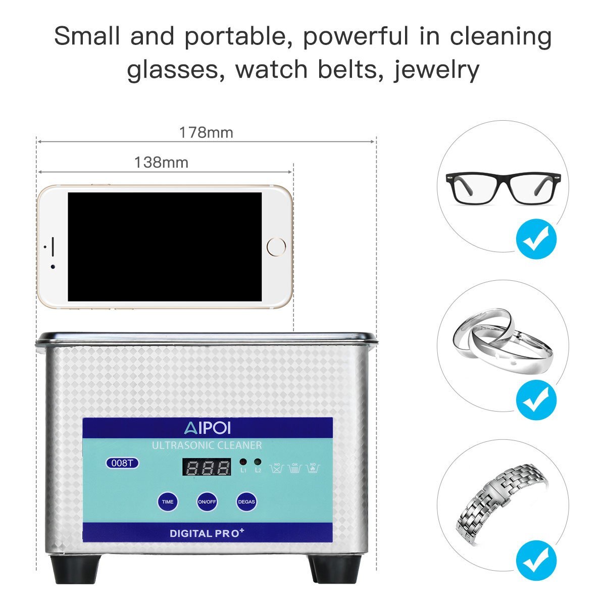 800ml 0.8L Ultrasonic Cleaner Digital Sonic Cleaning Equipment Stainless Steel