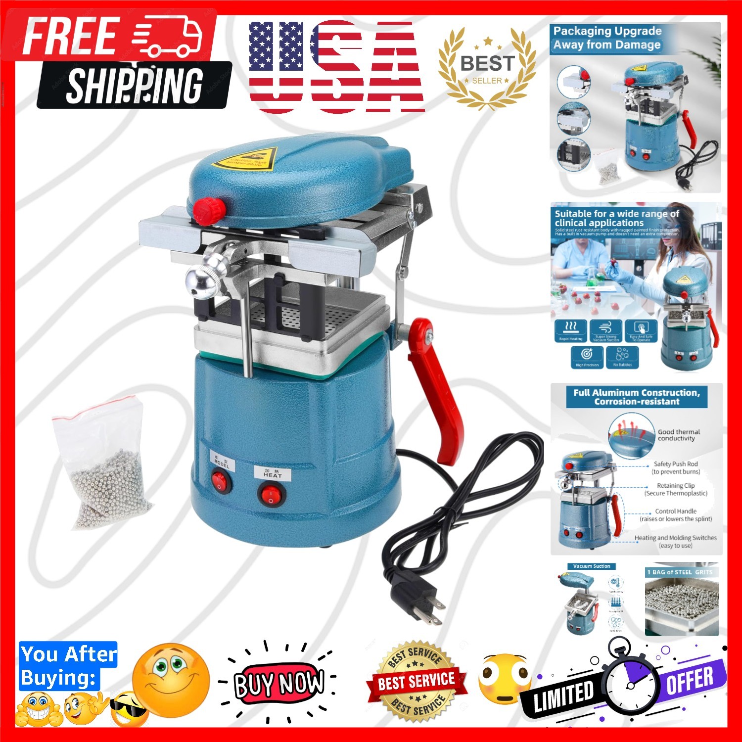 Vacuum Forming Machine Power Former Heat Molding Tool w/Steel Balls Lab Equip…