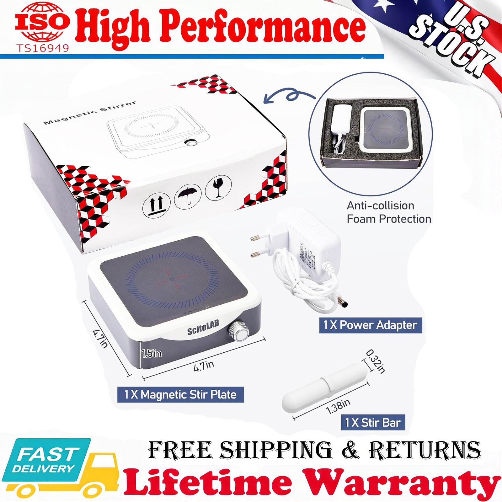 New 1600 RPM Magnetic Stirrer Mixer w/ Stir Bar Max 1000ml Stirring Capacity US