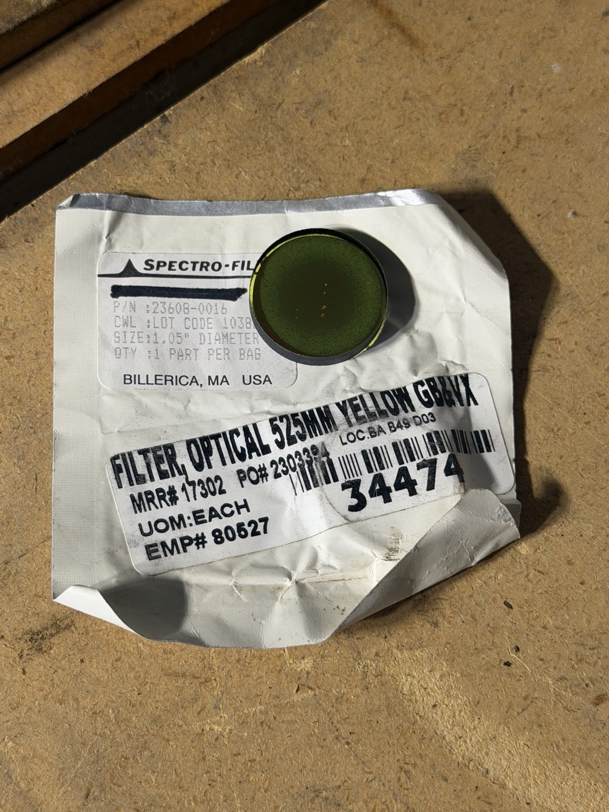 5 Spectro-Film 23608-0016 optical filters passband / bandpass new 1.058” YELLOW