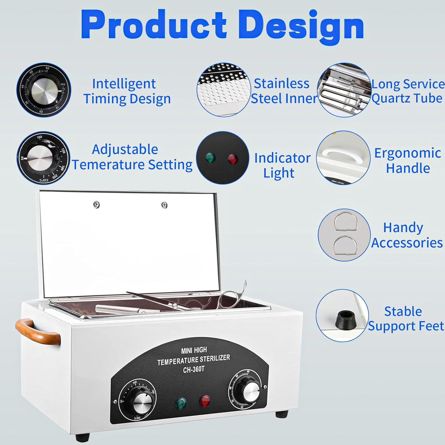 High Temperature Sterilizer Autoclave Machine, 110V 300W 1.5L Metal Tool Cleaner