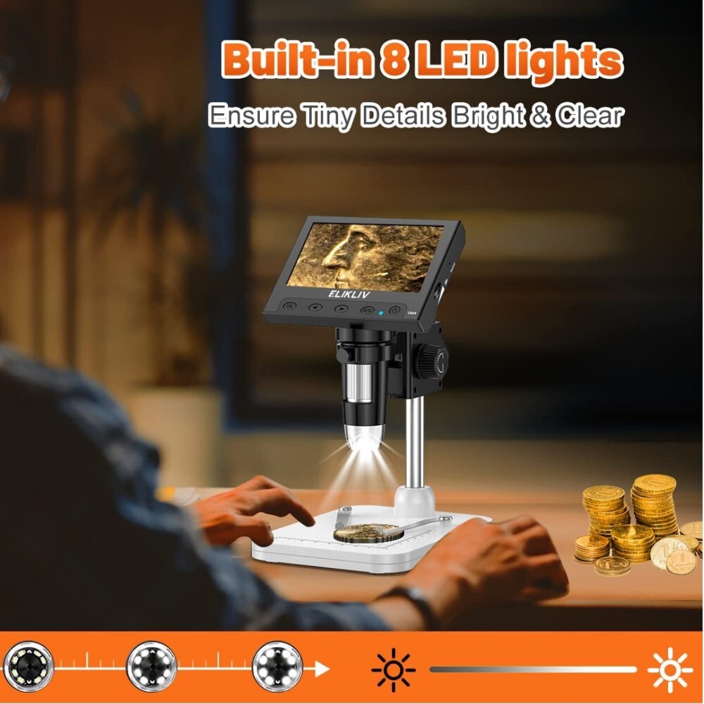 Elikliv Digital Microscope 1000X USB Coin Microscope 4.3″ LCD Screen Soldering