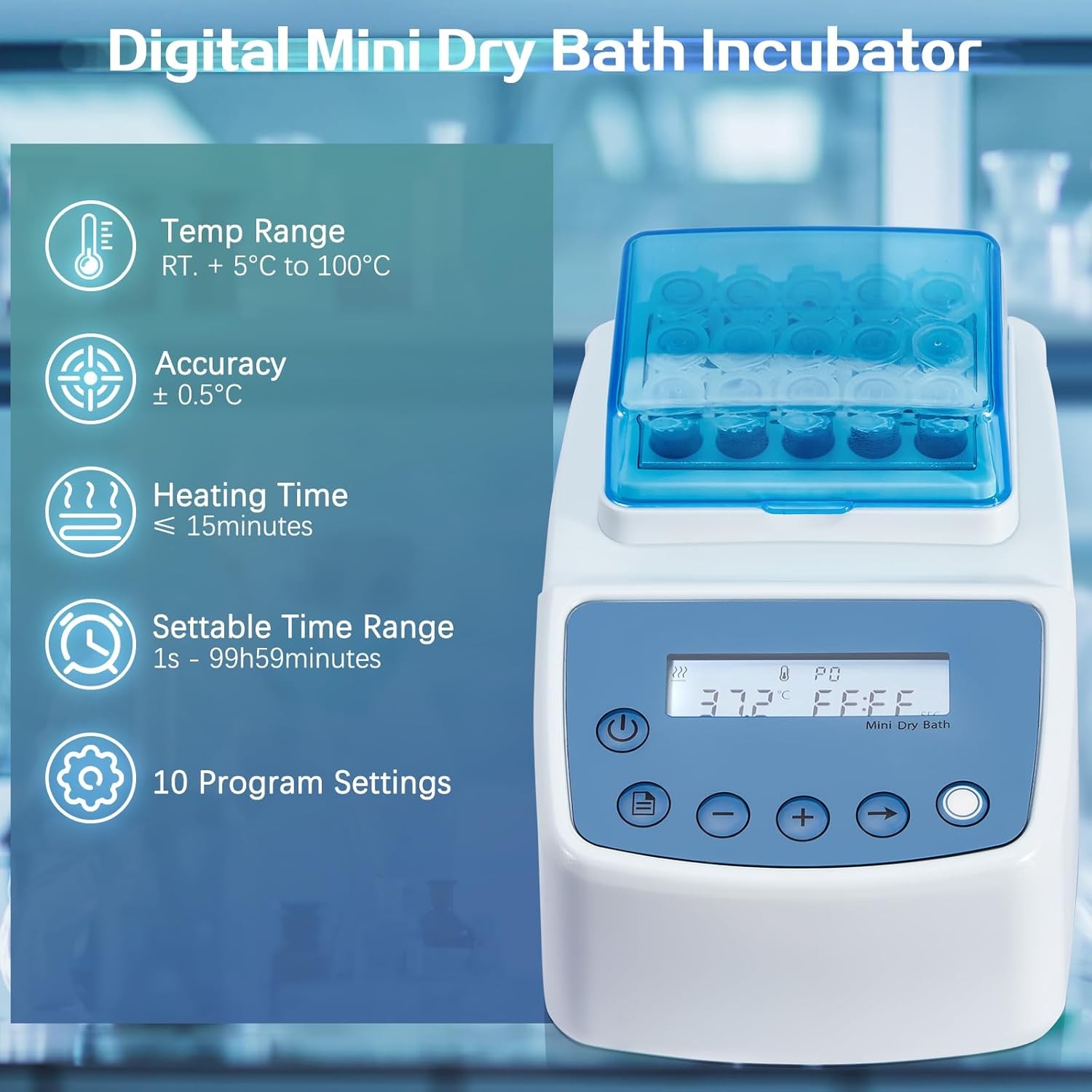 Mini Dry Bath Incubator w/15×1.5ml Heating Block Digital Lab Thermostatic Heater