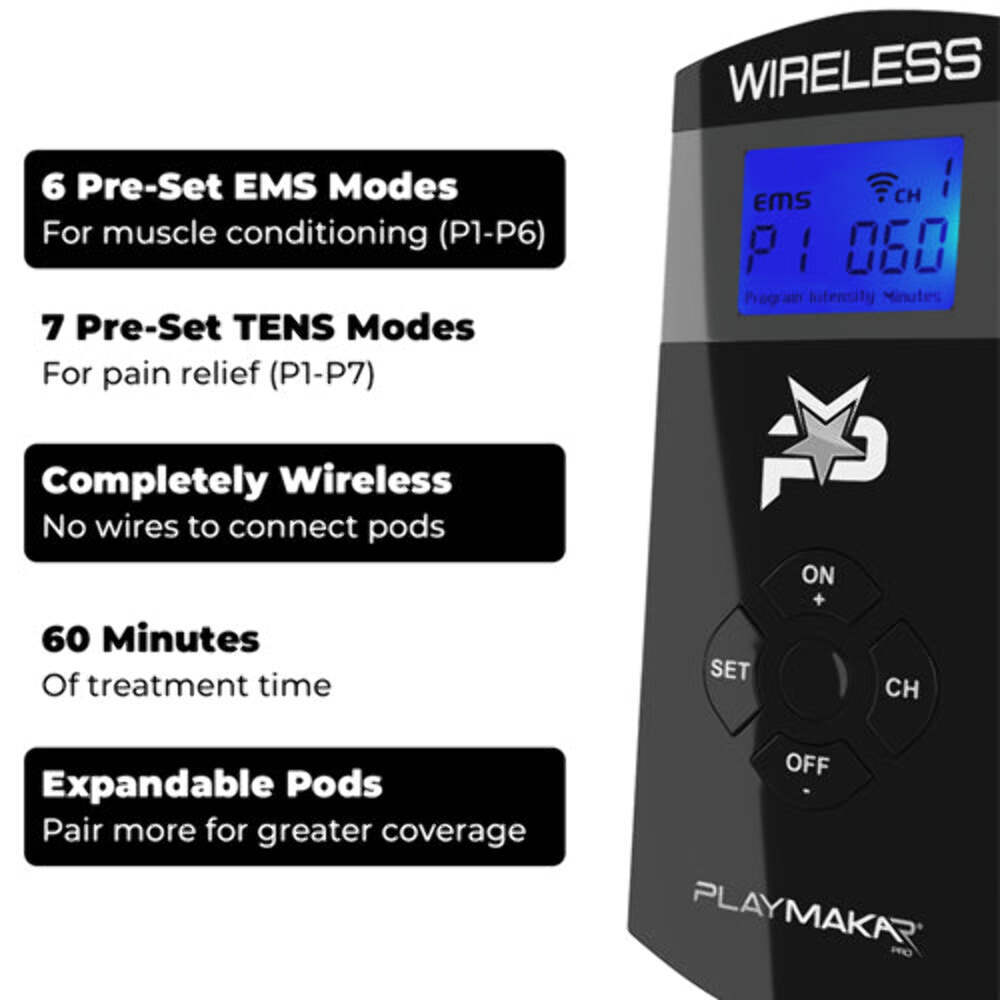 PlayMakar Wireless TENS Unit + EMS for Pain Relief, Arthritis & Muscle Recovery