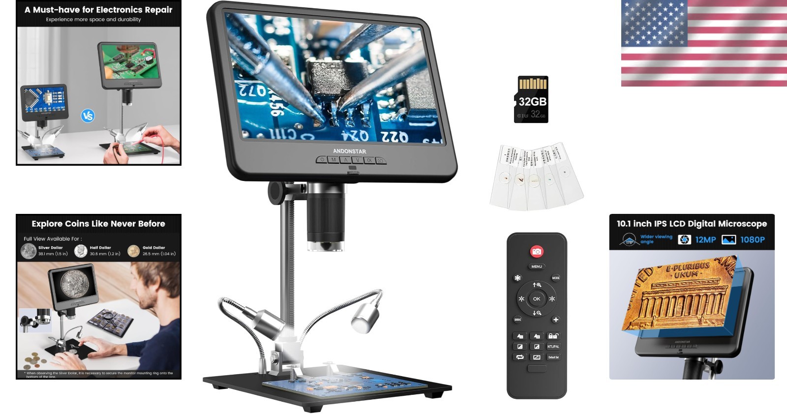 Coin Microscope Camera Kit with 10.2″ Working Distance Stand