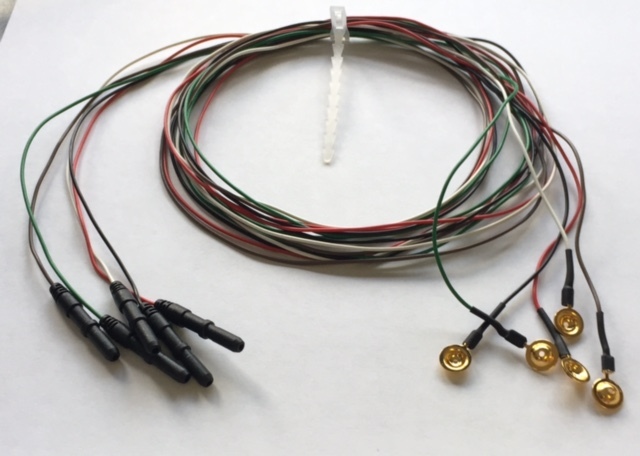 EEG Gold Cup Electrodes 48 Inch Wire with 1.5in DIN Plug Assorted Colors 5-pack