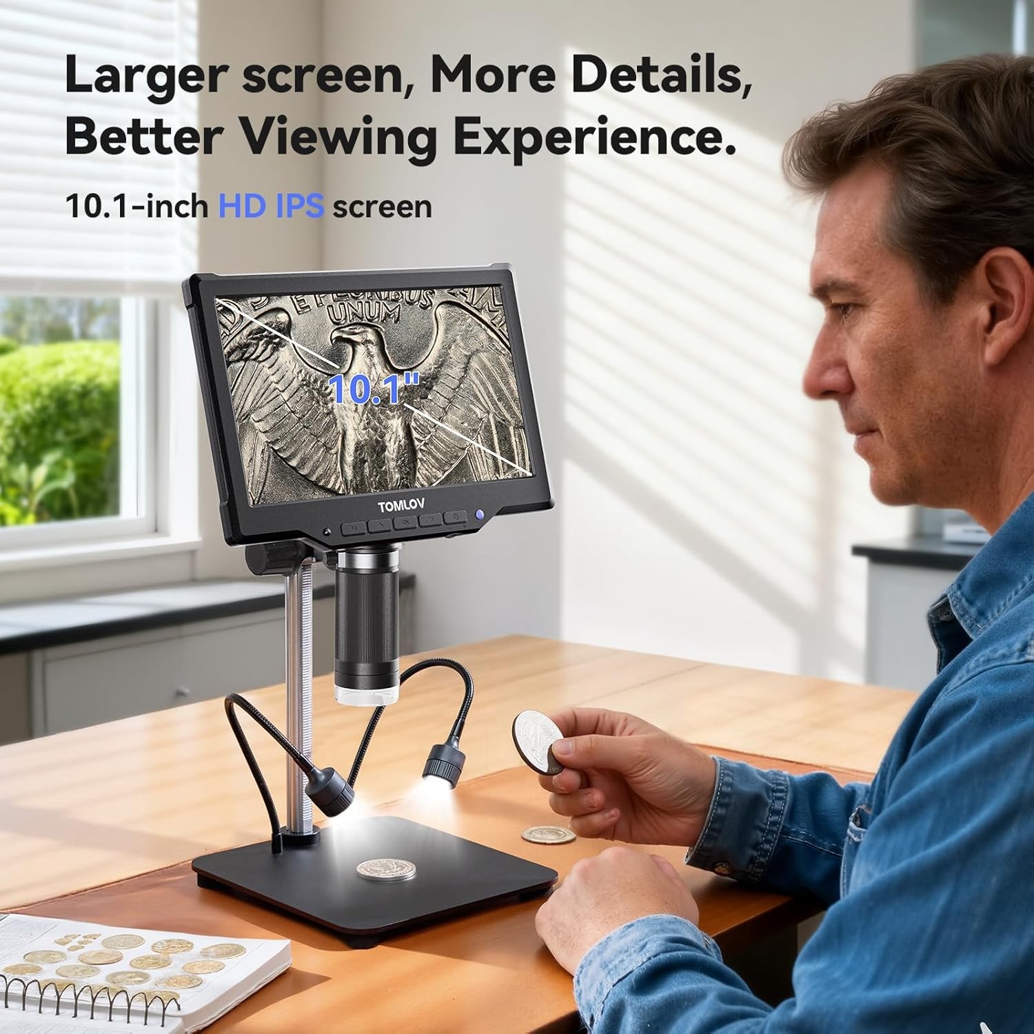 TOMLOV DM9 Pro Digital Microscope 1200X HDMI Magnifier 7″ Coin Microscope Camera
