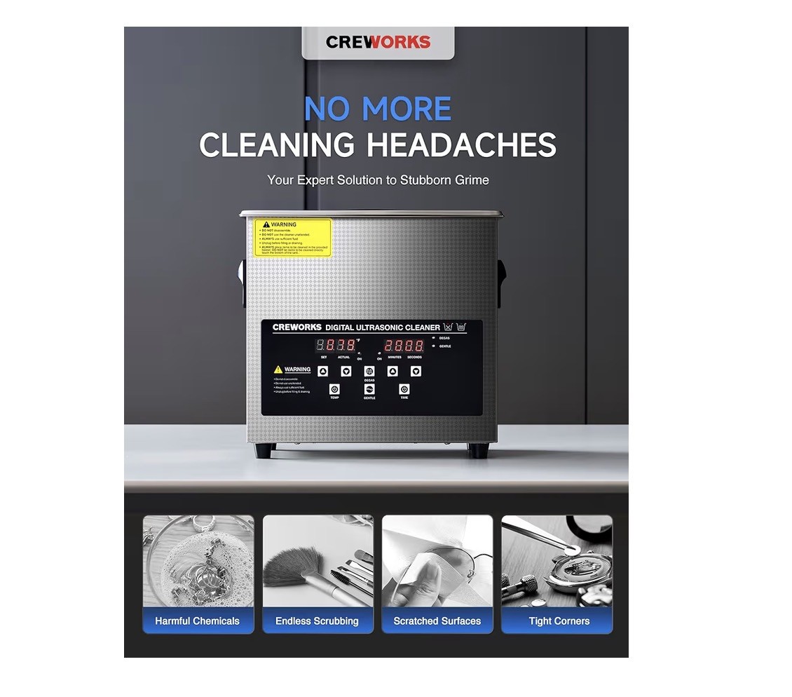 CREWORKS 3L Ultrasonic Cleaner with Timer Heating Machine Sonic Cleaner