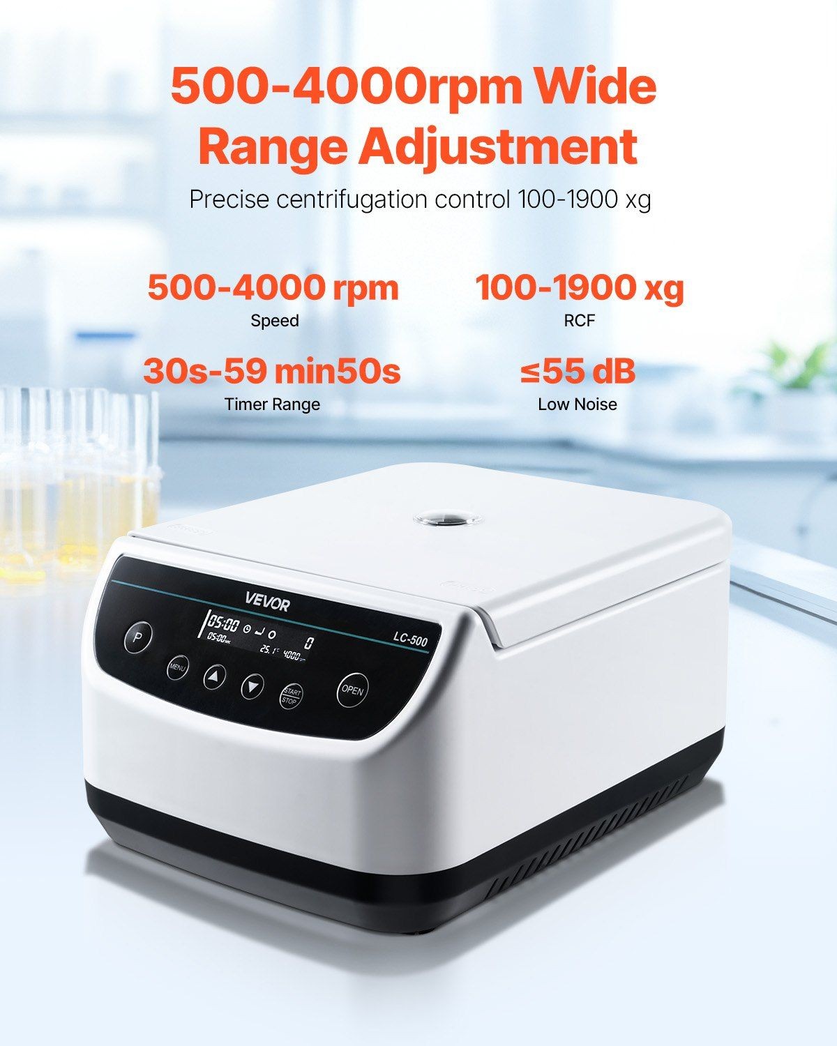 Centrifuge Machine 500-4000rpm Low Speed w/ Timer & Rotor for 2/5/10/15ml Tubes