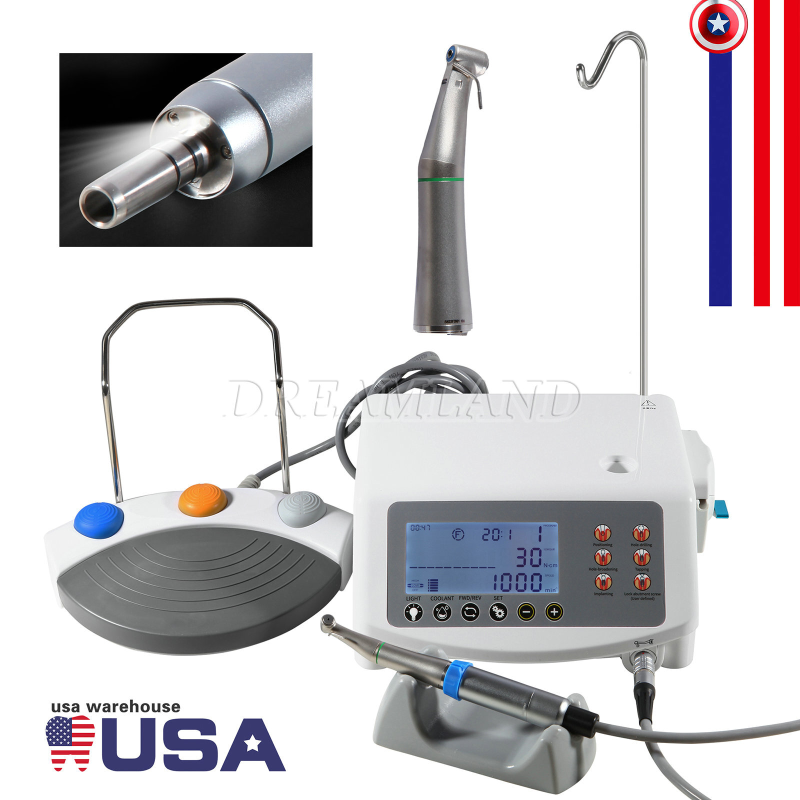 Dental Implant Motor System Brushless + 20:1 Surgical Handpiece Contra Angle