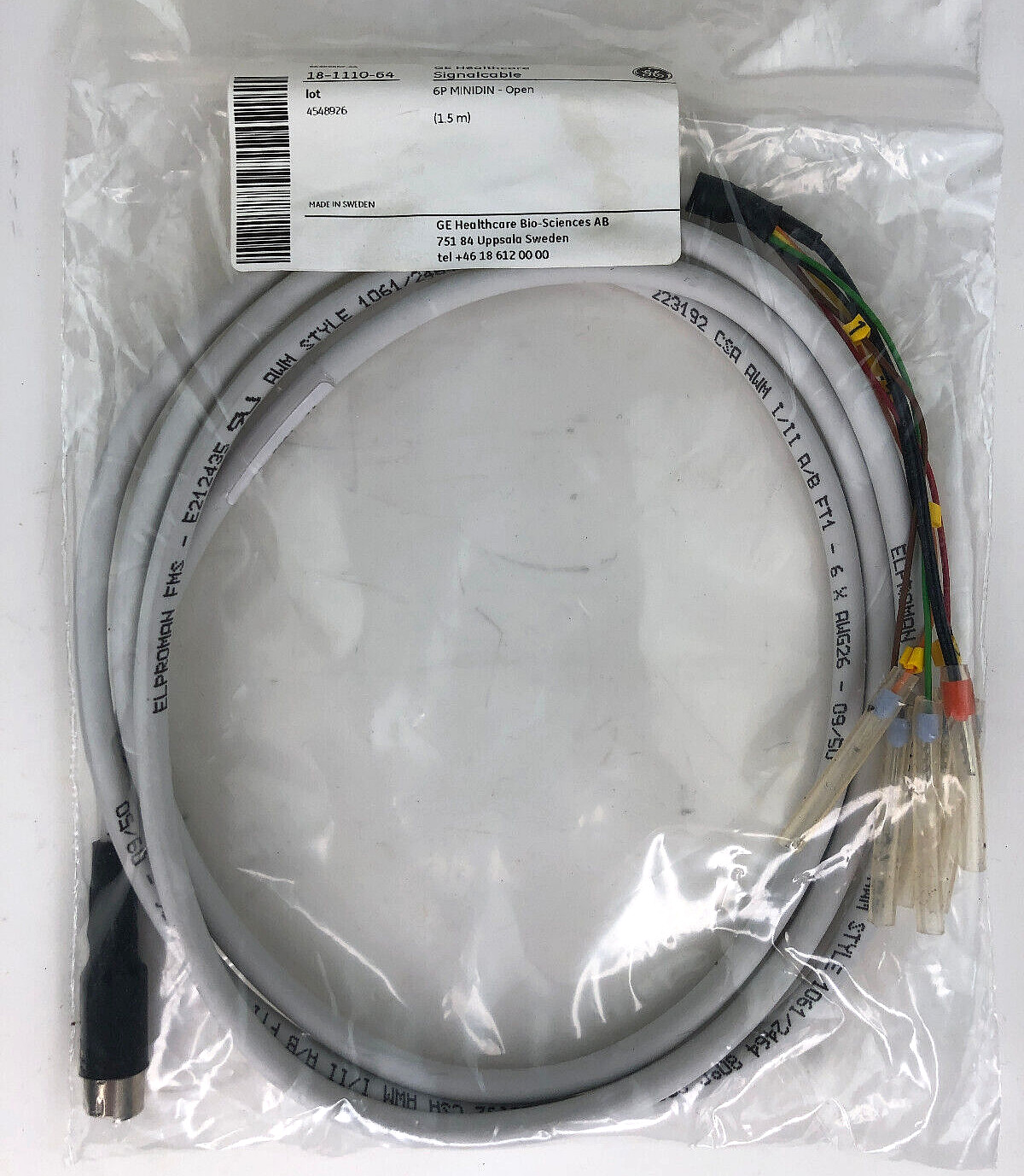 GE Healthcare Signal Cable 6P MiniDin Open 1.5m P# 18-1110-64 for AKTA Explorer
