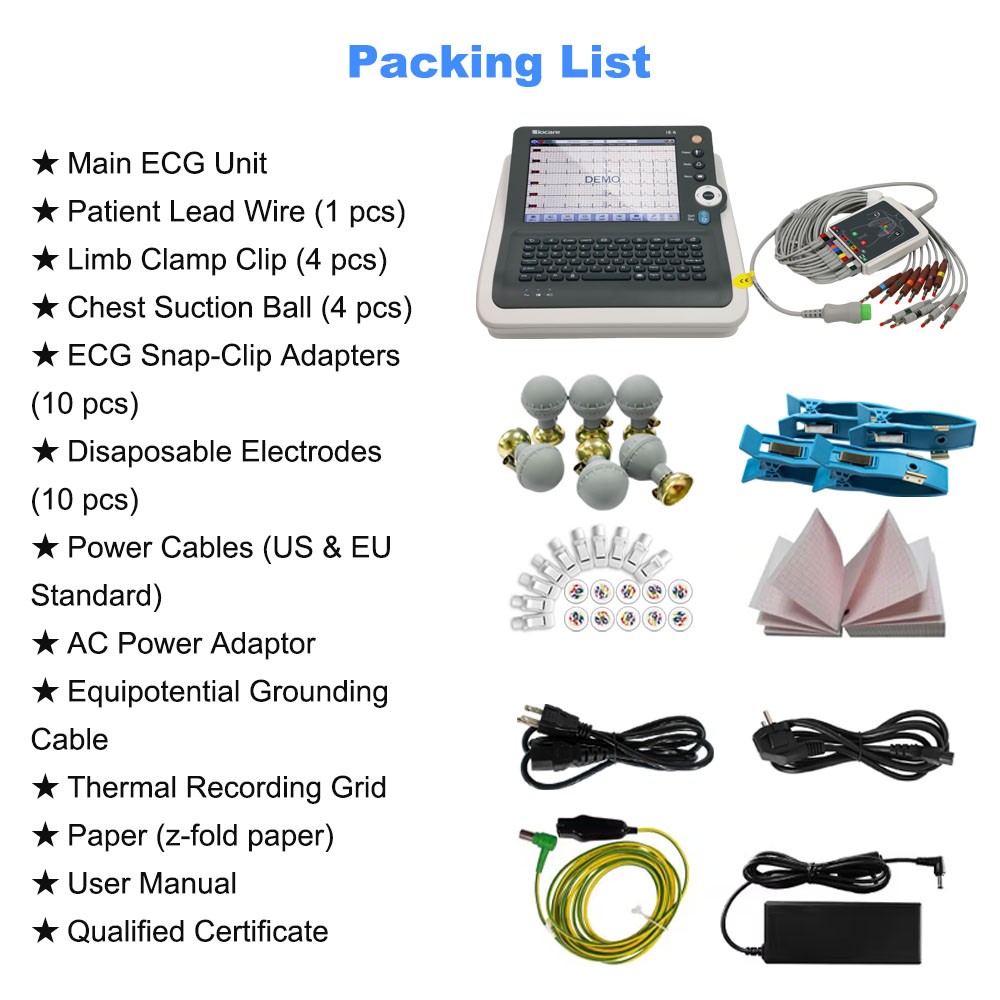 Biocare iE6 12 lead 6 channel ECG Machine Touchscreen with interpretation FDA US