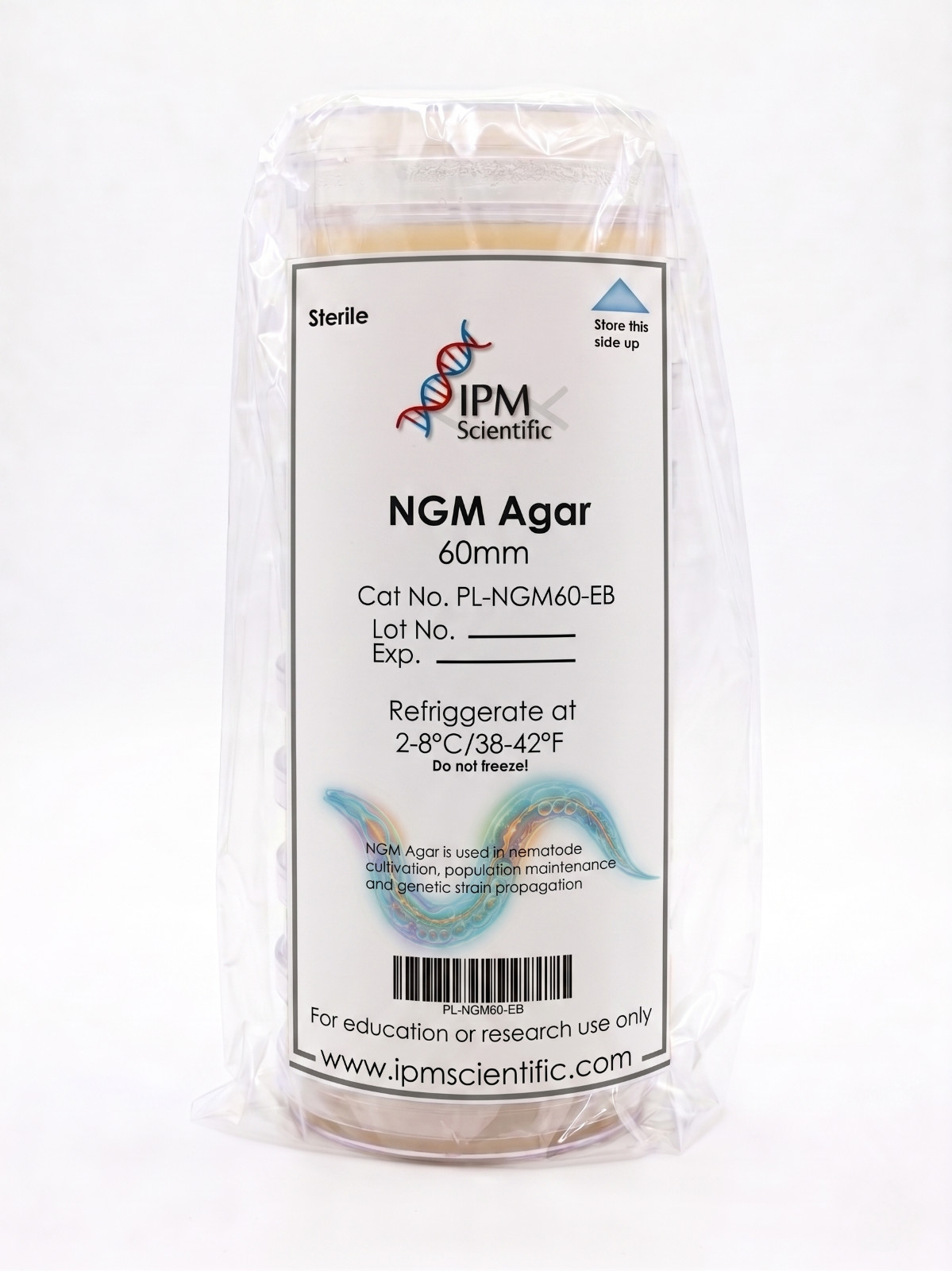 NGM Agar 60mm 10pk, IPM Scientific, sterile, c.elegans