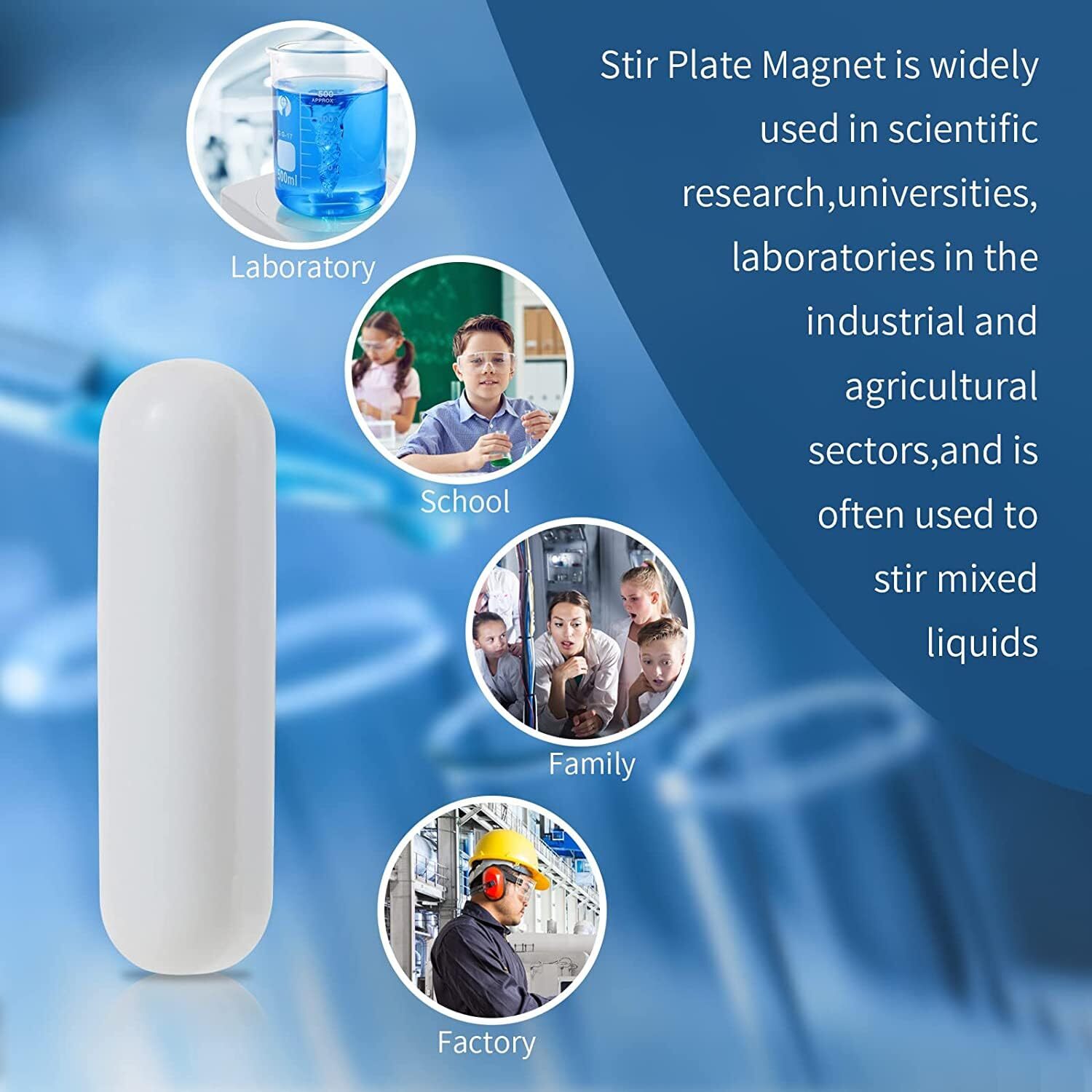 7 Pcs Magnetic Stir Bar Set with Teflon Cover, Lab Stir Plate Bar, White