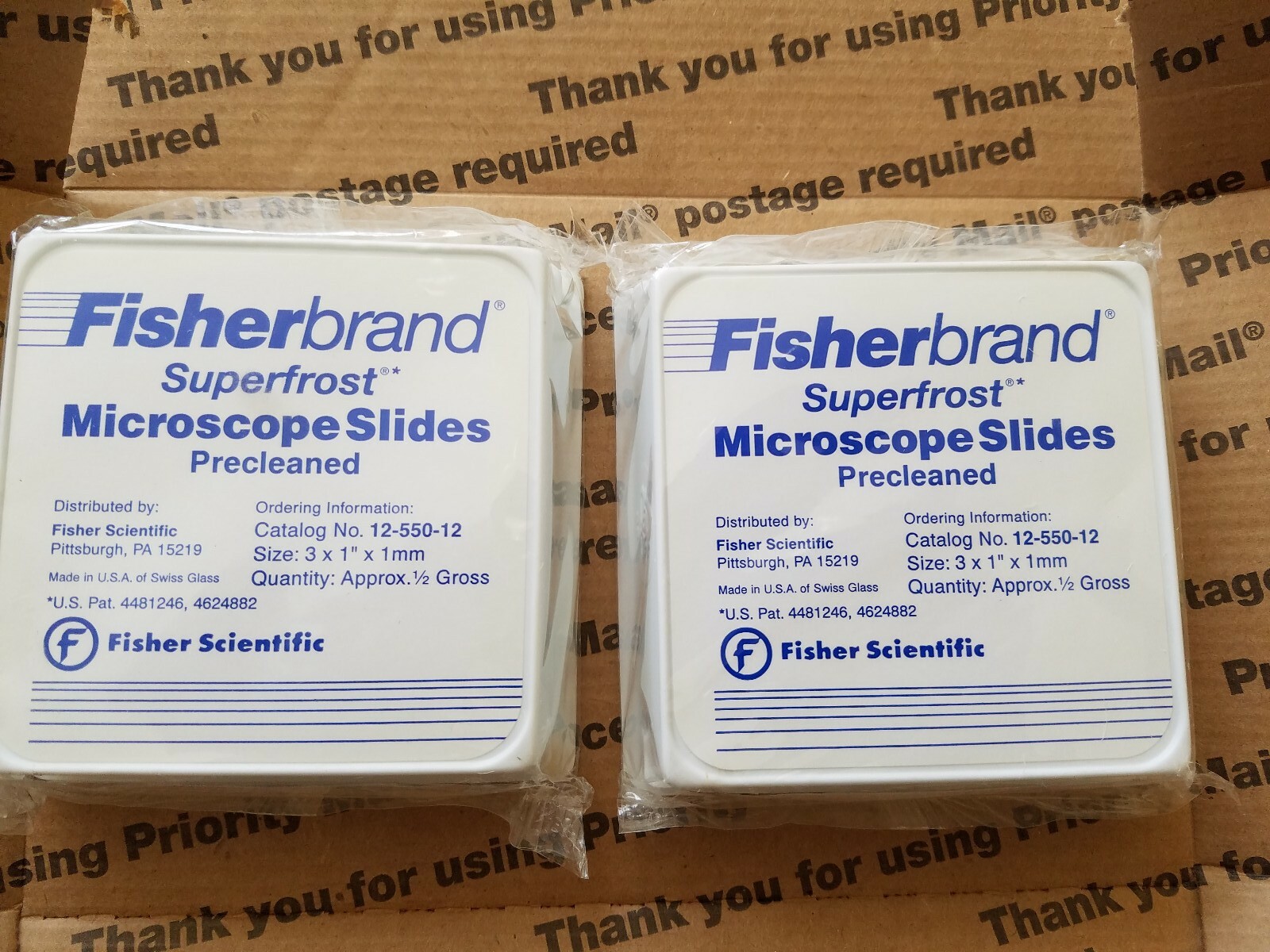 NEW 2 PACKS OF Fisherbrand Superfrost Microscope Slides, 3×1″x1mm; 12-550-12 NOS